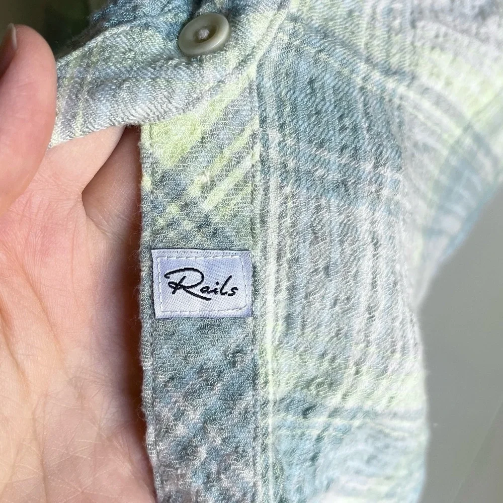Rails Brady Long Sleeve Button Up Plaid Shirt in Sage Green Yellow Lemon Size XS